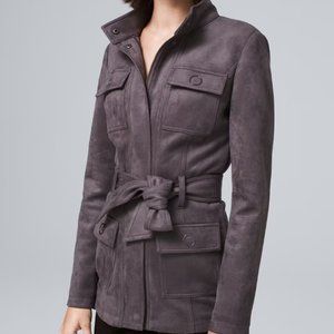 WHBM Belted Faux-Suede Jacket in Blackened Pearl, Size Small, NWT